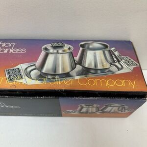 Vintage MCM International Silver Fashion Stainless Sugar & Creamer #8000 NEW NOS
